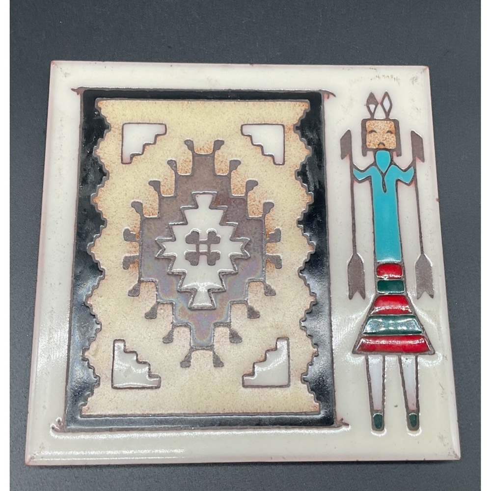 Kachina‎ Dancer Tile Trivet Navajo Weaving Ceramic 6" Southwestern Art Decor